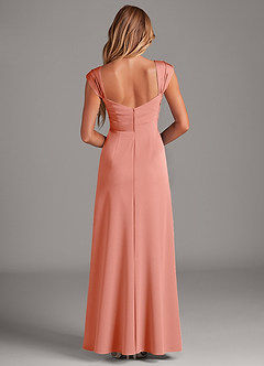 Azazie Laila Bridesmaid Dresses Coral A-Line Pleated Stretch Satin Dress image2