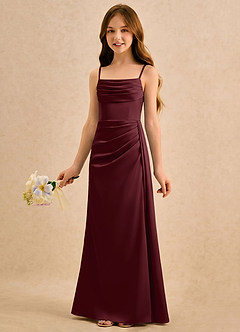 Azazie Shyla Girls Formal Flower Girl Dresses Cabernet Sheath Pleated Stretch Satin Dress image3