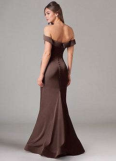 Azazie Everly Robes de demoiselle d'honneur Robe Sirène Convertible en Satin extensible Épaule décolletée Ganache image5