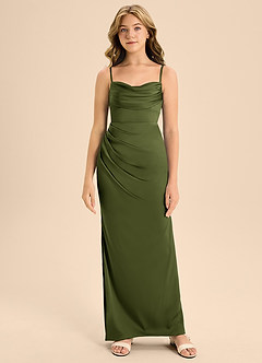 Azazie Mai Junior Olive A-Line Sweetheart Neckline Stretch Satin Dress image5