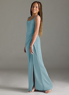 Azazie Mero Junior Moody Blue Mermaid Pleated Stretch Satin Dress image4