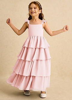 Azazie Boba Blumenmädchenkleider A-Linie Rechteckiger Ausschnitt Chiffon Kleid Zartrosa image3