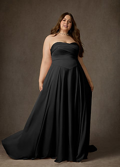 Azazie Alta Wedding Dresses Black A-Line Strapless Stretch Satin Dress image17
