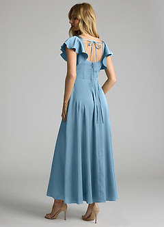 Azazie Bondi Bridesmaid Dresses Steel Blue A-Line Ruched Stretch Satin Dress image2