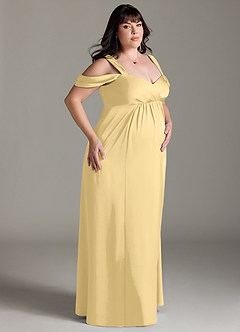 Azazie Rhea Maternity Bridesmaid Dresses A-Line Off-The-Shouler Pleated Stretch Satin Floor-Length Dress image10