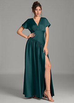 Azazie Alysse Bridesmaid Dresses Pine A-Line Stretch Satin Dress image3