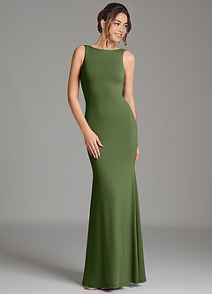 Azazie Gwen Bridesmaid Dresses Olive Mermaid Pleated Premium Stretch Jersey Dress image4