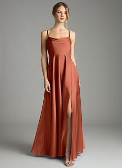 Azazie Elle Bridesmaid Dresses Clay A-Line Pleated Stretch Satin Dress image1