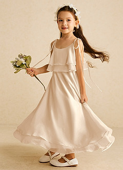 Azazie Temi Abiti da Ragazza di Fiori Abito A-Line in Chiffon Cinturino Spaghetti Alabastro Bianco image1
