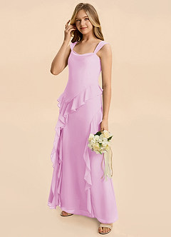 Azazie Sloane Junior Vestido Rosa Caramelo de Gasa de Corte en A con Escote corazón image6