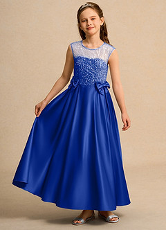 Azazie Candy Girl Blumenmädchenkleider Ballkleid Schleifen Matte Satin Kleid Königsblau image4