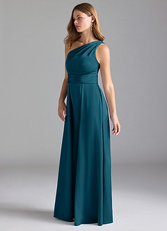 Azazie Dallas Bridesmaid Dresses Ink Blue A-Line One Shoulder Stretch Satin Dress image5