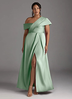 Azazie Milton Mother of the Bride Dresses Agave A-Line Pleated Stretch Satin Dress image9