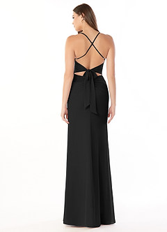 Azazie Aribella Bridesmaid Dresses Black Sheath Ruched Chiffon Dress image2