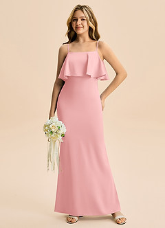 Azazie Galene Junior Powder Pink Mermaid Stretch Satin Dress image3