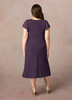 Azazie Vera Mother of the Bride Dresses Plum A-Line V-Neck Pleated Mesh Dress image9