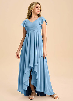 Azazie Caria Junior Steel Blue A-Line Pleated Chiffon Dress image3