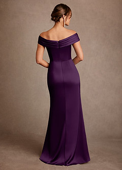 Azazie Bedford Mother of the Bride Dresses Grape Sheath Pleated Stretch Satin Dress image3