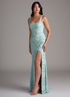 Azazie Mero Bridesmaid Dresses Mist Sheath Pleated Floral Burnout Dress image2