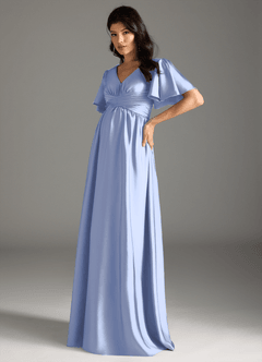 Azazie Verna Maternity Bridesmaid Dresses A-Line Ruched Stretch Satin Floor-Length Dress image4