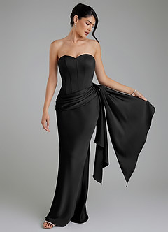 Azazie Draya At-home Try On Dresses Black Mermaid Strapless Stretch Satin Dress image4