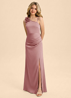 Azazie Remi Junior Robe Fourreau en Satin extensible Fente Latérale Rose Poussiéreuse image1