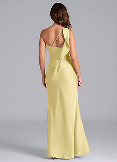 Azazie Driea Bridesmaid Dresses Lemon Sorbet Mermaid One Shoulder Stretch Satin Dress image2