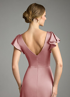 Azazie Omari Vestidos de damas de honor Vestido de Rosa Polvorienta de Satén Elástico de Corte en A image7