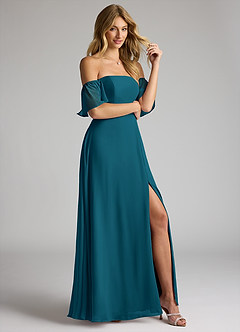 Azazie Sue Bridesmaid Dresses Ink Blue A-Line Off the Shoulder Chiffon Convertible Dress image5