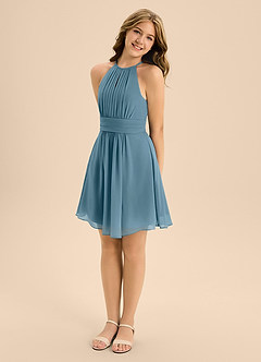 Azazie Bonnie Junior Bermuda A-Line Pleated Chiffon Dress image4