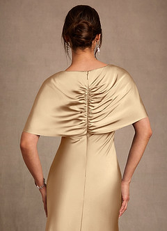 Azazie Dosia 신부의 어머니 드레스 쉬스 주름진 스트레치 새틴 플로어 길이 드레스 image5