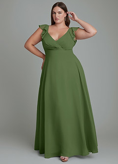 Azazie Leilani Bridesmaid Dresses Olive A-Line Pleated Chiffon Dress image6