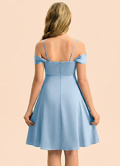 Azazie Anselie Junior Powder Blue A-Line Off the Shoulder Stretch Satin Dress image2