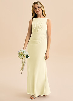 Azazie Floris Junior Robe Trapèze en Mousseline de soie Plissée Sorbet Citron image1