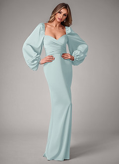 Azazie Sonata Bridesmaid Dresses Mist Sheath Long Sleeve Stretch Satin Convertible Dress image5