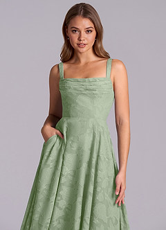 Azazie Shaude 신부 들러리 드레스 A라인 주름진 플로럴 번아웃 바닥 길이 드레스 image3