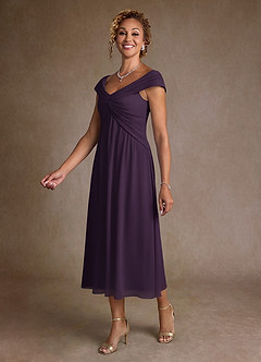 Azazie Mirta Kleider für die Brautmutter A-Linie Plissee Blumen-Burnout Kleid Pflaume image4