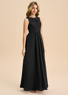 Azazie Skyla Junior Black A-Line Pleated Chiffon Dress image4