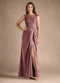 Azazie Santa Barbara Mother of the Bride Dresses Vintage Mauve Sheath Pleated Stretch Satin Dress image1