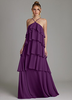 Azazie Deena Bridesmaid Dresses Grape A-Line Ruched Chiffon Dress image4