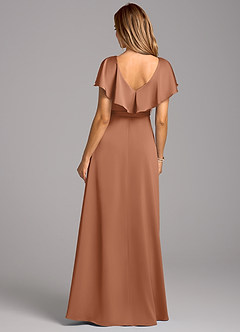 Azazie Lainey Robes de demoiselle d'honneur Robe Trapèze en Satin extensible avec poches Bronze image2