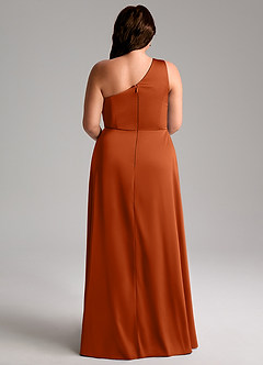 Azazie Brooke Bridesmaid Dresses Burnt Orange A-Line One Shoulder Stretch Satin Dress image9