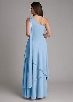 Azazie Monique Bridesmaid Dresses Powder Blue A-Line One Shoulder Chiffon Dress image2