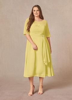 Azazie Naomi Abiti per la Madre della Sposa Abito A-Line in Chiffon Plissettato con Scollo a Barca Canarino image12