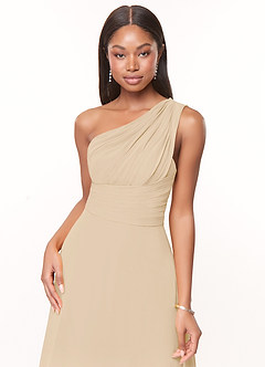 Azazie Ashley Bridesmaid Dresses Champagne A-Line Ruched Chiffon Dress image5
