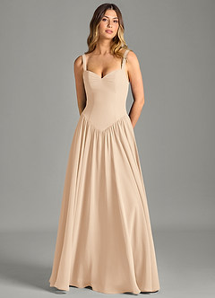 Azazie Evadina Robes de demoiselle d'honneur Robe Trapèze en Mousseline de soie Corset Sable image5