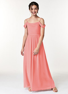 Azazie Alivia Junior Coral A-Line Off the Shoulder Chiffon Dress image5