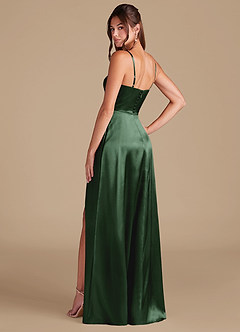 Azazie Halsey Bridesmaid Dresses Eucalyptus A-Line Side Slit Metallic Satin Dress image6