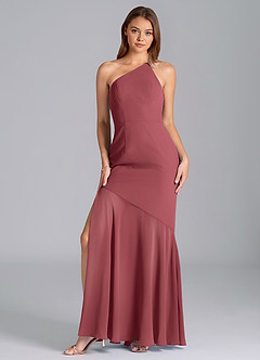 Azazie Tilla 신부 들러리 드레스 인어 한쪽 어깨 쉬폰 바닥 길이 드레스 image4