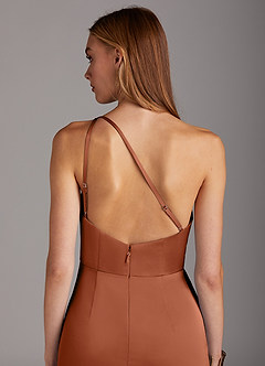 Azazie Mika Final Sale Cedar Rose Sheath One Shoulder Stretch Satin Dress image5